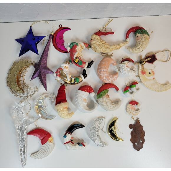Vintage Moon Santa Claus Ornaments Christmas Tree Anthropomorphic Crescents 24 - Picture 15 of 16